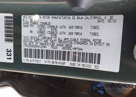 2021 Toyota Tacoma Trd Off-Road from USA, damaged, VIN 3TMCZ5AN2MM412949